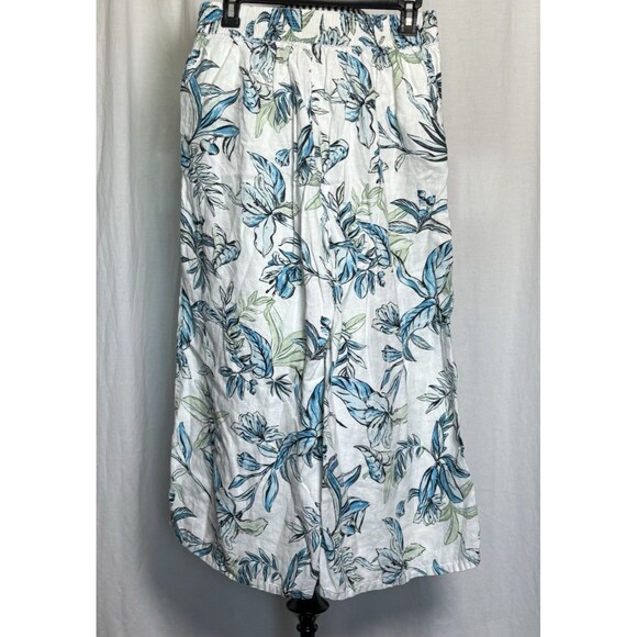 Tahari Womens 100% Linen Leaf Beachy Costal Wide-Leg Crop Pants Pockets Medium - Picture 2 of 7